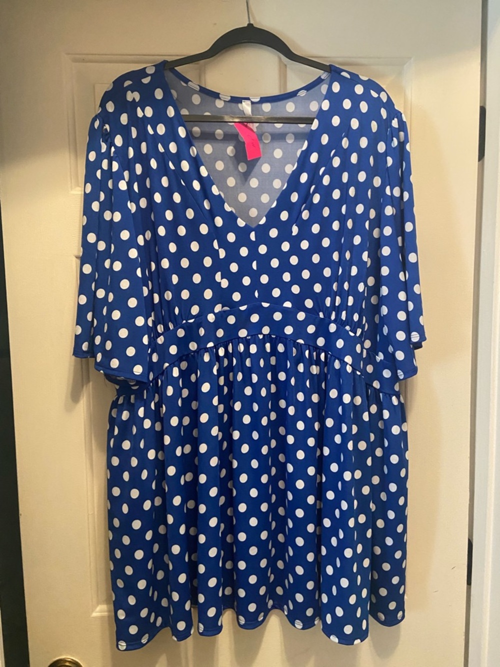 3X Stetchy Boutique Blue Polka Dot V-Neck Shirt New